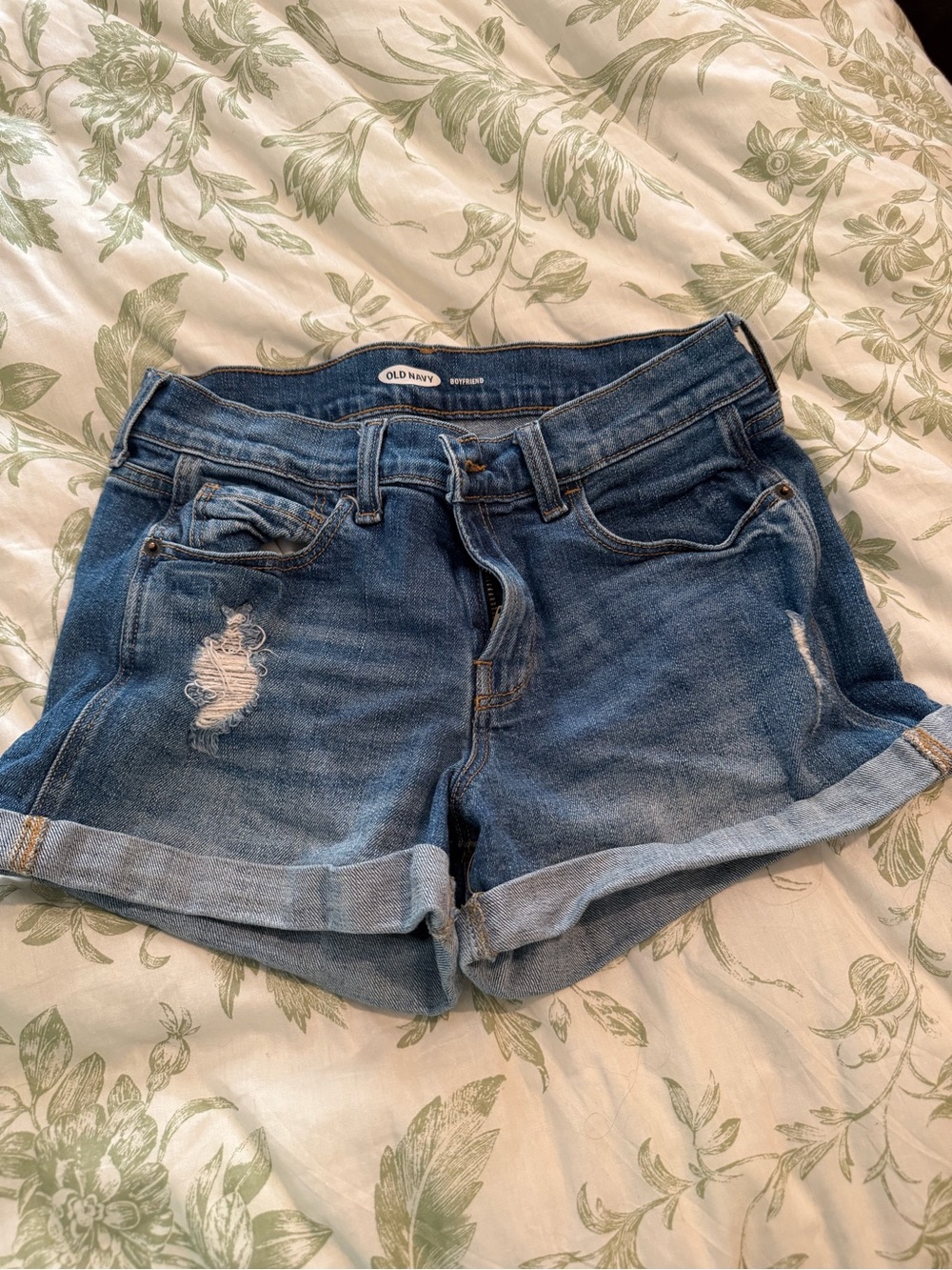 Old Navy Distressed Rolled Hem Blue Denim Shorts